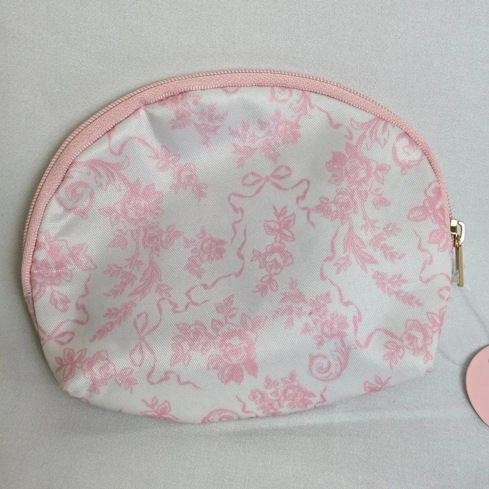 Set of 2 Floral Travel Cosmetic Zipper Pouches White Blue Pink 5.5